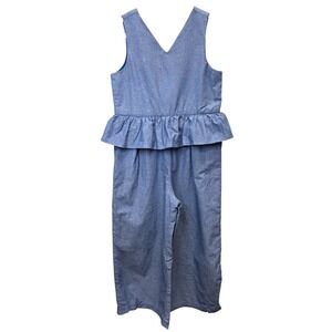 Janie and Jack Blue Chambray Peplum Jumpsuit Kids Size 6 V-Neck Sleeveless